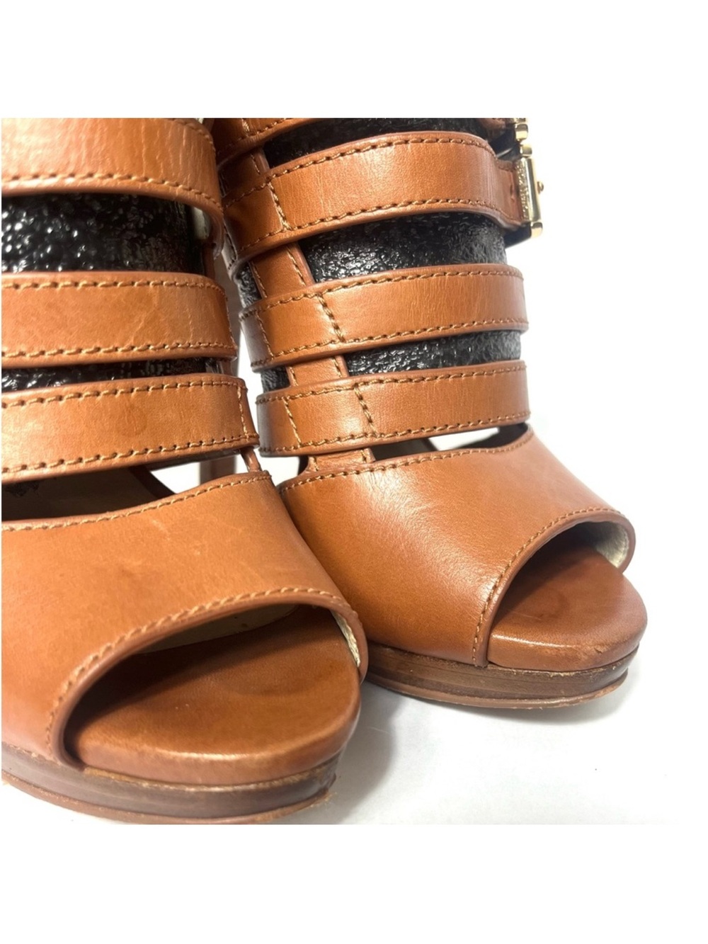 Michael Kors Berkley Leather Strappy Stiletto Heels Brown Sz 5.5 - Picture 9 of 13